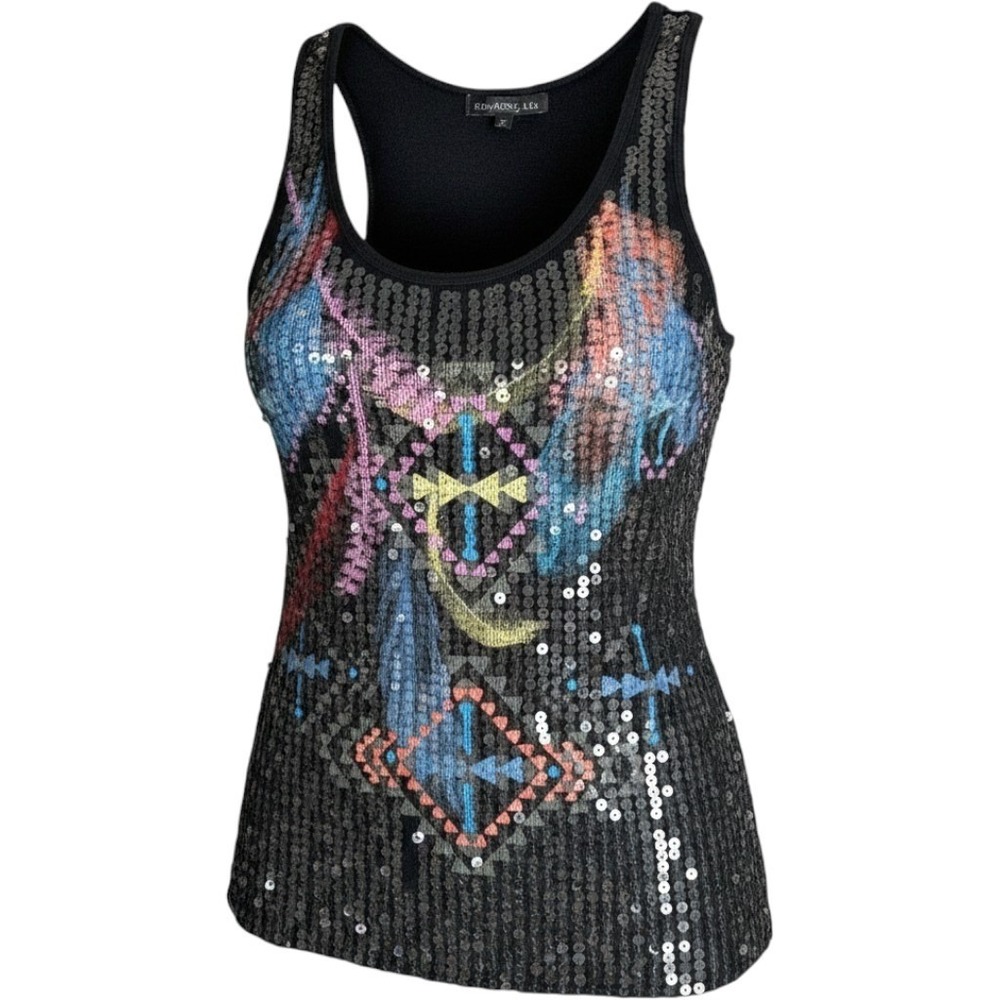 Y2k Sequins Multicolor Tribal Festival Bratz Bratzcore‎ Tank Top Womens XL L VTG